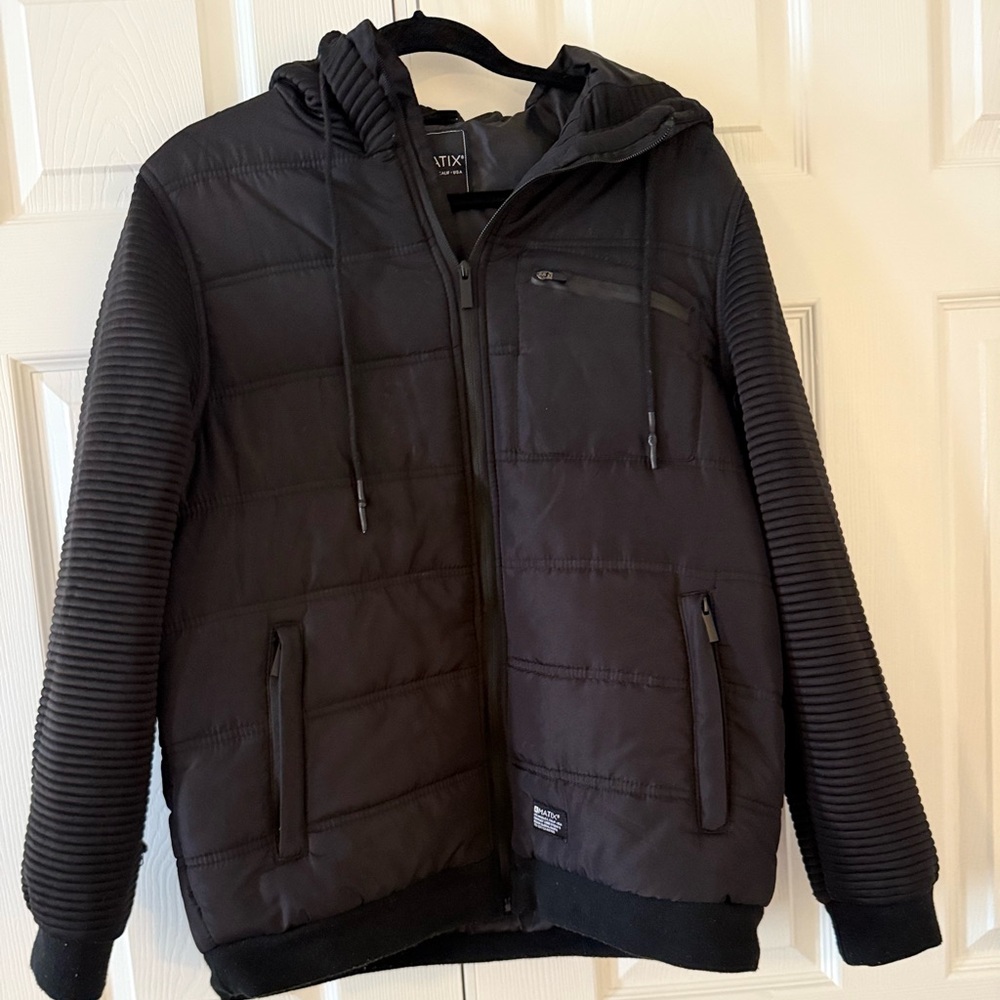 Matrix Women’s Black Quilted Zipper Hood Jacket Coat Sz Medium